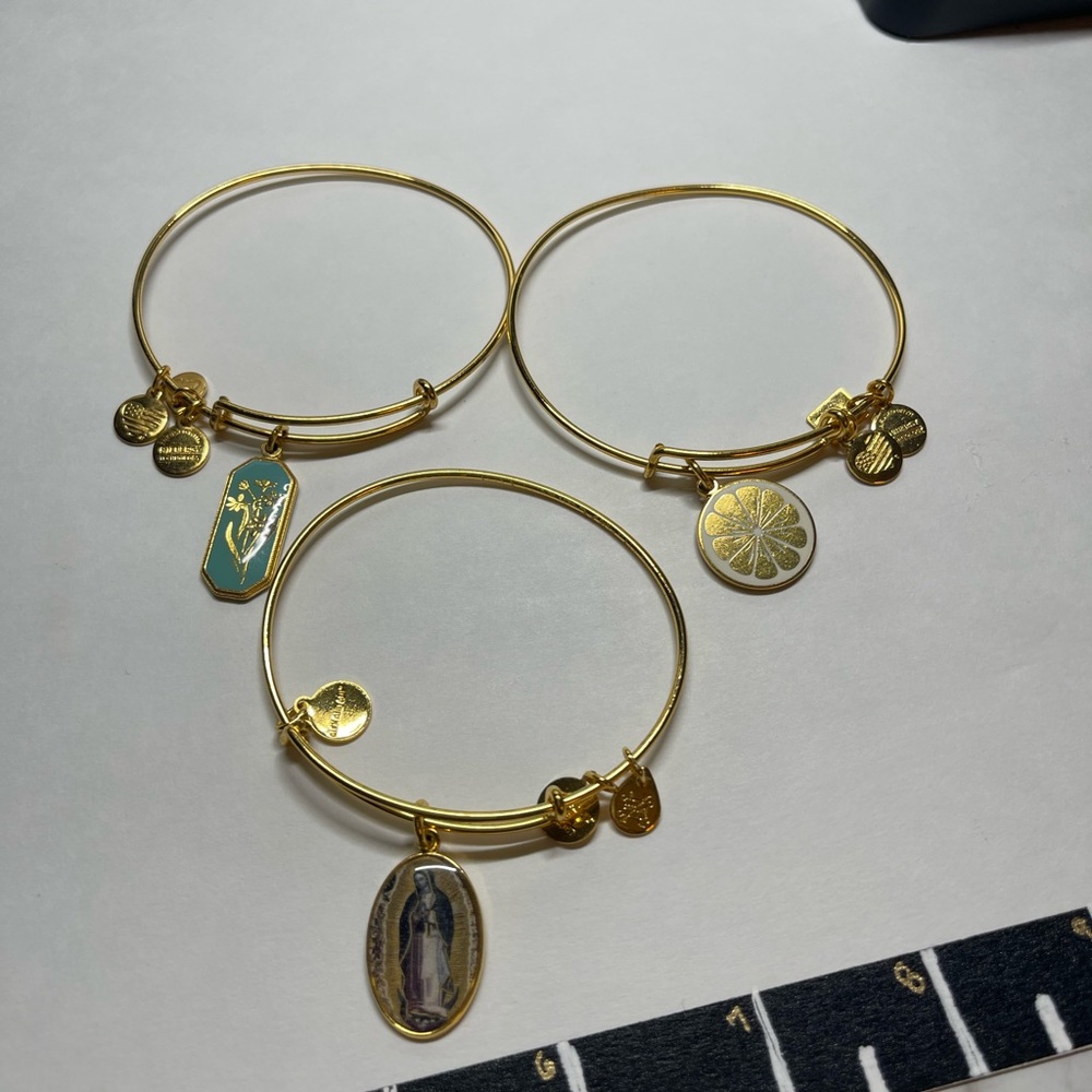 Alex and Annie Gold Charm Bangle Set of 3